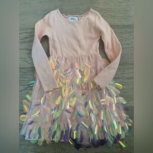 Lola + The Boys Pink Long-Sleeve Iridescent Sequin Petal Tulle Dress